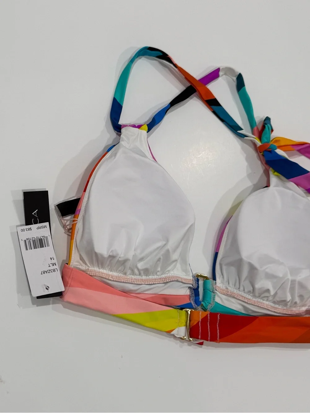 La Blanca Sunscape Banded Halter Triangle Bikini Top Size 14 Vibrant Resortwear